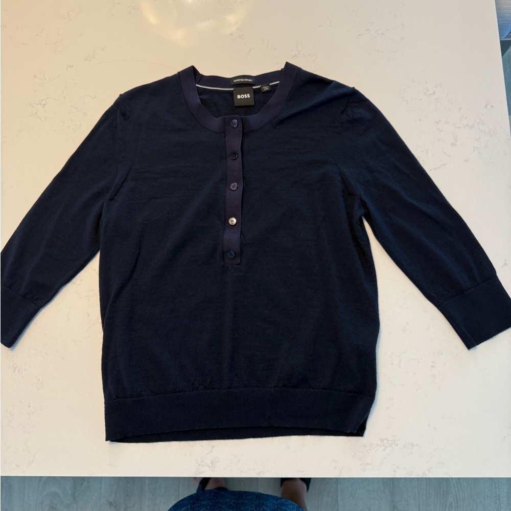 BOSS Midnight Blue Henley Sweater